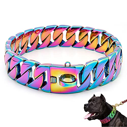 LINGYUN Goldkette Hundehalsband Hochleistungs-Choke Kubanische Hundekette für Große Hunde, 30 Mm Breite, Hundehalsband, Starke Stahlmetallglieder für Große Rassen,Color,60CM/23.5in von LINGYUN