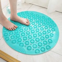(55 x 55 cm, Grün) Runde Badematte aus PVC-Silikon, hydrophobe Massage-Badematte mit Saugnäpfen, rutschfeste Matte mit Saugnäpfen und Abflusslöchern von LINJOU
