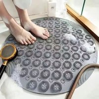 (55x55cm, grau) Runde Badematte aus PVC-Silikon, Massagematte mit hydrophoben Saugnäpfen, rutschfeste Matte mit Saugnäpfen und Abflusslöchern, von LINJOU