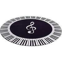 (80 x 80 cm) Superweicher, moderner Teppich für den Innenbereich, weißes Musiksymbol, Klaviertasten, schwarzer, runder Teppich, rutschfester Teppich, von LINJOU
