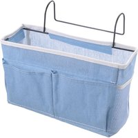 (Blau) Hängekorb fürs Bett, Hochbettregal, wasserdichter Canvas-Organizer, Hängeaufbewahrungstasche fürs Bett für Bücher/Telefon/Fernbedienung von LINJOU