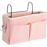 (Pink) Hängekorb fürs Bett, Hochbettregal, wasserdichter Canvas-Organizer, Hängeaufbewahrungstasche fürs Bett für Bücher/Telefon/Fernbedienung von LINJOU
