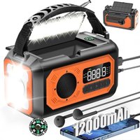 12000 mAh AM/FM-Solarradio mit Handkurbel, 2 Solarmodulen, USB-Kabel, 3 Lademodi, SOS-Alarm, Taschenlampe, Telefonladegerät, Kompass und von LINJOU