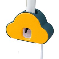 2-in-1 Automatischer Zahnpastaquetscher, Zahnbürstenhalter, Zahnpastaspender zur Wandmontage für Kinder- und Familienbadezimmer, blau-gelb-weißer von LINJOU