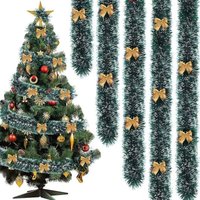 200 cm lange Glitzer-Weihnachtsgirlande mit 10 Fliegen. Weihnachtsdekoration für Baum, Tür, Kamin oder Außenbereich. (10 goldene Fliegen) von LINJOU