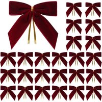 24 kleine Samt-Weihnachtsschleifen für Weihnachtsbaum, Kränze, Geschenkverpackungen, Bastelarbeiten, Hochzeiten, Partys, gedrehte Schleifen für von LINJOU