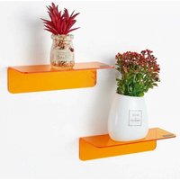 2er-Set, Wandfläche einfach erweitern – Kleines selbstklebendes Acryl-Wandregal für Schlafzimmer, Bad, Küche, mit Kabelclip (Orange) von LINJOU