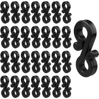 30 Mini-S-Haken aus schwarzem Kunststoff zur Befestigung von Lichterketten im Außenbereich von LINJOU