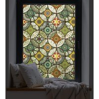 Dekorative Fensterfolie – Elektrostatische Fensterfolie – Milchglas – Kreisförmiges Muster – Gelb – 45 x 200 cm von LINJOU