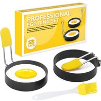 Eierring, 2 Stück antihaftbeschichtete Eierringe, Eierringe aus Edelstahl, mit Bürste und Verbrühungsschutz-Silikonabdeckung, zum Kochen von Eierring, 2 Stück antihaftbeschichtete Eierringe, Eierringe aus Edelstahl, mit Bürste und Verbrühungsschutz-Silikonabdeckung, zum Kochen von von LINJOU