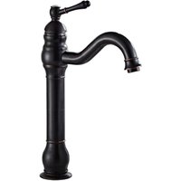 Einloch-Waschtischarmatur, Einhebel-Waschtischarmatur (Schwarz, hoch, ausgestattet mit einem 60 cm langen 3/8"-Schlauch) von LINJOU