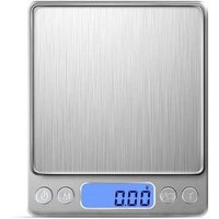 Hochpräzise elektronische Küchenwaage, 2000 g/0,1 g, mit hintergrundbeleuchtetem LCD-Display, 9 Einheiten und Tara-Funktion, Edelstahl, intelligent von LINJOU