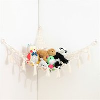 Plüsch-Makramee-Hängematte mit Licht, Eck-Spielzeug-Hängematte, Display-Organizer, hängendes Haustiernetz, handgefertigte Netztasche aus Baumwollseil von LINJOU