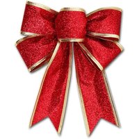 Rote Weihnachtsschleifen für die Außendekoration, große Glitzerschleife für den Weihnachtsbaum mit goldenem Glitzerrand für die Weihnachtstür, rot, von LINJOU