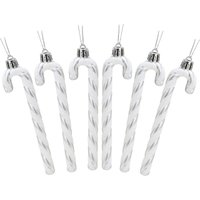 Set mit 12 Weihnachts-Zuckerstangen-Baumschmuckstücken zum Aufhängen, Weihnachts-Zuckerstangen aus Kunststoff, Weihnachtsbaumschmuck (Silber und Weiß) von LINJOU