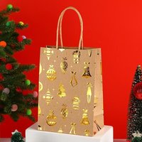 Set mit 12 weihnachtlichen Geschenktüten aus Kraftpapier, heißgeprägt, mit Henkeln, für Weihnachtsfeierverpackungen, Dekoration (Glöckchen) von LINJOU