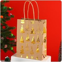 Set mit 12 weihnachtlichen Kraftpapier-Geschenktüten, heißgeprägt, mit Henkeln, für Weihnachtsfeierverpackungen, Dekoration (Weihnachtsbaum) von LINJOU