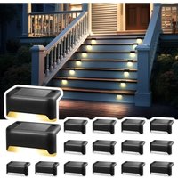 Set mit 16 Solar-Außenleuchten, Treppenbeleuchtung, wasserdichte LEDs für Treppen, Stufen, Zäune und Terrassen (schwarz, warmweiß) von LINJOU