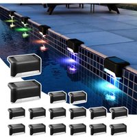 Set mit 16 wasserdichten Solarleuchten für Treppen, Stufen, Zäune, Terrassen und Außenwege (schwarz, farbwechselnd) von LINJOU