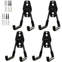 Set mit 4 robusten Garagenhaken, Aufbewahrungshaken, Wandhaken aus Stahl für Gartengeräte (kleine schwarze Vierkanthaken) von LINJOU