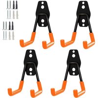 Set mit 4 robusten Garagenhaken, Aufbewahrungshaken, Wandhaken aus Stahl für Gartengeräte (kleine schwarze und orangefarbene quadratische Haken) von LINJOU