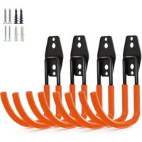 Set mit 4 robusten Garagenhaken, Wandhalterungen aus Stahl, große J-Haken zur Werkzeugaufbewahrung, orange von LINJOU