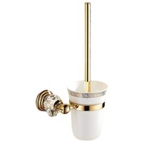 Toilettenbürstenhalter aus Metall mit poliertem Glas und Toilettengarnitur. Goldfarbenes Designer-Toilettenzubehör. Wandmontage und fertig Toilettenbürstenhalter aus Metall mit poliertem Glas und Toilettengarnitur. Goldfarbenes Designer-Toilettenzubehör. Wandmontage und fertig von LINJOU