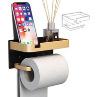 Wandmontierter Toilettenpapierhalter mit Telefonhalter, moderner klebriger Toilettenpapierhalter, schwarz-goldener Badezimmer-Toilettenpapierhalter Wandmontierter Toilettenpapierhalter mit Telefonhalter, moderner klebriger Toilettenpapierhalter, schwarz-goldener Badezimmer-Toilettenpapierhalter von LINJOU