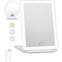 Wiederaufladbarer Reise-Schminkspiegel mit Licht, 10-facher Vergrößerung, tragbarer Kosmetikspiegel, 3-farbige Beleuchtung, dimmbar Wiederaufladbarer Reise-Schminkspiegel mit Licht, 10-facher Vergrößerung, tragbarer Kosmetikspiegel, 3-farbige Beleuchtung, dimmbar von LINJOU