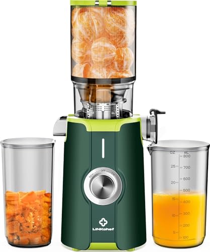 LINKChef Blitzreiniger Entsafter, NO-Prep Slow Juicer für Ganze Gemüse und Obst, Juicer Machine mit Umkehrfunktion, Einfache Installation, BPA Frei, 115mm, 1.2L, 200w Grün von LINKChef
