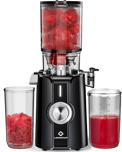 LINKChef Schnellreinigungs Entsafter, NO-Prep Entsafter Gemüse und Obst, Blitzreiniger Saftpresse Slow Juicer Testsieger mit Einfacher Installation, BPA Frei, 115mm, 1.2L, 200w Schwarz von LINKChef