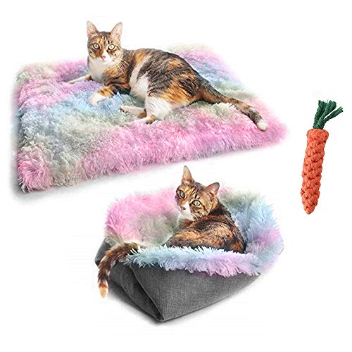 LINKE Katzenbett mit Kissen, Superweich und Flauschig, 61 x 51 cm, Faltbar, für Körbchen, mit 1 Haustier-Spielzeug aus Baumwolle von LINKE