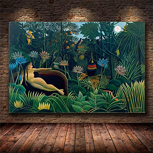 Henri Rousseau Kunst Traum von surrealistischen Künstler Leinwand Drucke Frau Tropische Regenwälder Tierbilder für Wohnkultur 80x120cm rahmenlos von LINKGIN Home