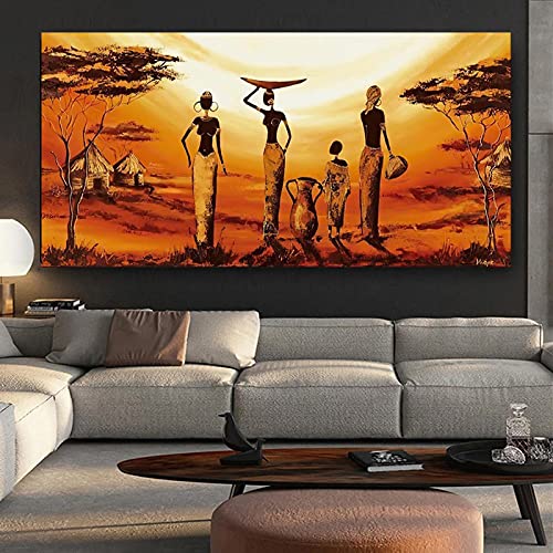 LINKGIN Home Große abstrakte afrikanische Frau Leinwand Gemälde Wandkunst Bild einzigartiges Design Poster Drucke Wand für Esszimmer Dekor 50 x 100 cm rahmenlos von LINKGIN Home