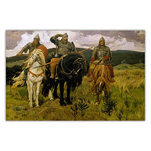 Leinwand Kunst Malerei Citon Viktor Vasnetsov《Drei Helden》 Kunstwerk Poster Dekoratives Bild für ästhetische Raumdekor 60x90cm rahmenlos von LINKGIN Home