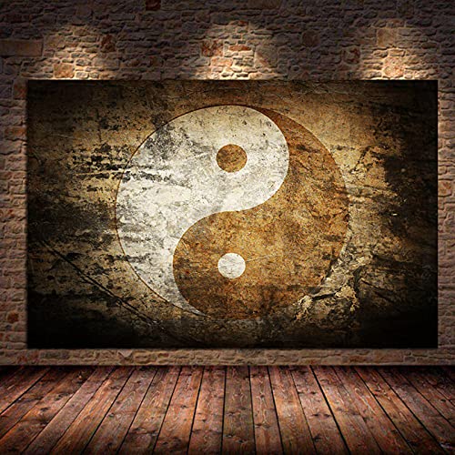 Leinwand Kunstwerk Yin Yang Symbol Leinwand Kunst Poster und Drucke Zen Stil Wandkunst Bild für Wohnzimmer Büro Dekor 50x75cm rahmenlos von LINKGIN Home