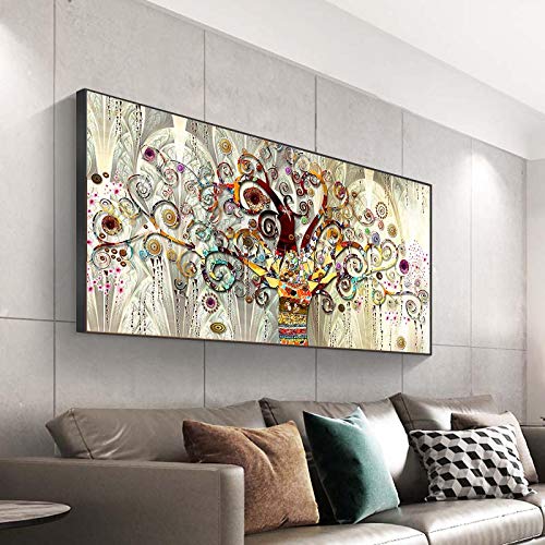 Wohnkultur Gustav Klimt Lebensbaum Klassische Kunst Ölgemälde Druck auf Leinwand Wandkunst Poster Klimt Berühmte Kunst Bilder 80x160cm rahmenlos von LINKGIN Home