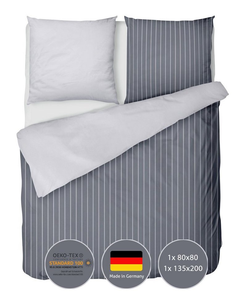 Bettwäsche Baumwoll Bettwäsche 135x200 Grau Anthrazit, LINKHOFF, Flanell Biber Bettwäsche, Kissen + Bettbezug von LINKHOFF
