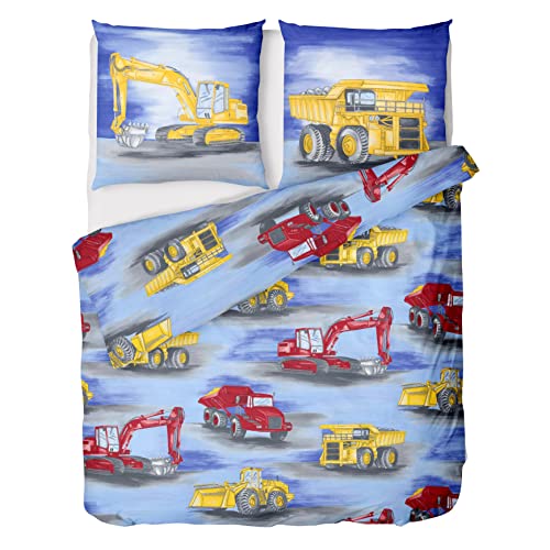 LINKHOFF Bagger Bettwäsche Set 135x200 für Kinder - Kinderbettwäsche 135x200 Jungen mit Baustellenfahrzeuge - Renforce Baumwolle - Kissen + Bettbezug von LINKHOFF