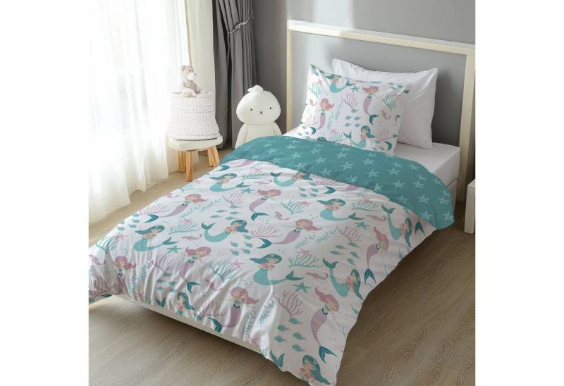 LINKHOFF Kinderbettwäsche Kinder Bettwäsche-Set 135x200cm Meerjungfrau in Türkis Blau, Mädchen Bettwäsche Meerjungfrauen und Sterne mit Reißverschluss von LINKHOFF