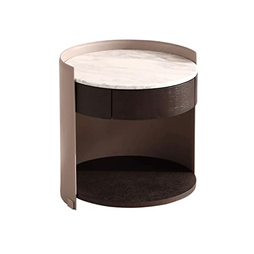 Beistelltische Schlafzimmer Home Kreative Runde Beettete Tabelle W Schubladen Schiefer Wohnzimmer Schlafzimmer Nachttisch Schraubtisch Leder Runde Seitentisch Nachttisch(Gray) von LINKIO