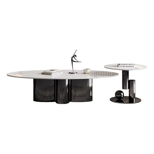 LINKIO Wohnzimmertisch Couchtisch Moderner Stil Wohnzimmer Home Kleiner Haushalts-Edelstahl-Felsenplatte Oval(140x80x40cm) von LINKIO