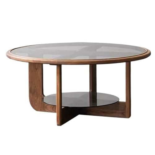 LINKIO Wohnzimmertisch Home Holz Glas Runder Couchtisch Wohnzimmer Teetisch Kleiner Beistelltisch(80cm) von LINKIO