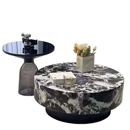 LINKIO Wohnzimmertisch Marmor Kaffee Tisch Wohnzimmer Haushalt Runde Einfache Kleine Haushalts Suspendiert(100x100x35cm) von LINKIO