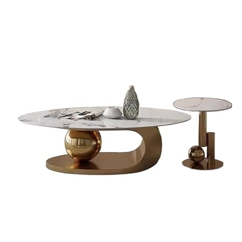 LINKIO Wohnzimmertisch Ovaler Couchtisch aus Steinplatte for das Wohnzimmer, Kleiner Heimgebrauch(A,140x70x41cm) von LINKIO