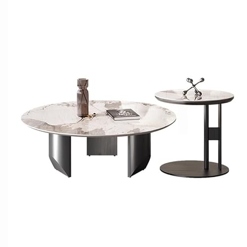 LINKIO Wohnzimmertisch Rock Slab Couchtisch Kleines Haus Runder Beistelltisch Wohnzimmer Modern Minimalistisch Hoch Niedrig Tisch Combo(120 * 120 * 40cm) von LINKIO