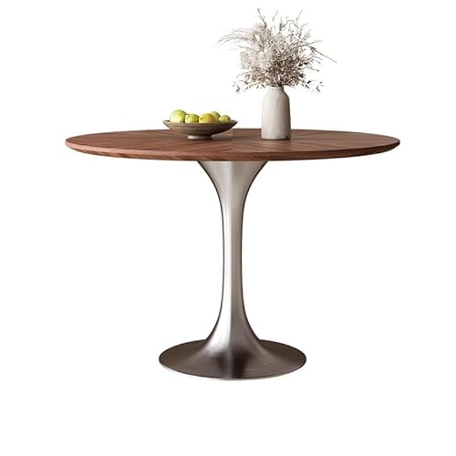 LINKIO Wohnzimmertisch Runder Esstisch Massivholztischplatte Kleiner runder Tisch Edelstahl Verhandlungstisch(110x110x75 cm) von LINKIO