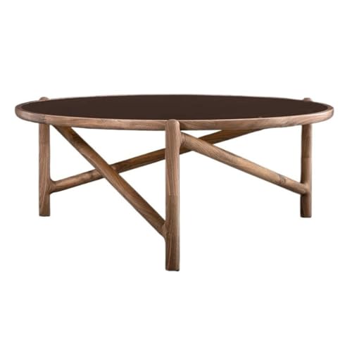 LINKIO Wohnzimmertisch Wohnzimmer Beistelltisch Nordic Holz Runder Couchtisch Einfache Kleine Wohnung Glas Teetisch(80cm) von LINKIO