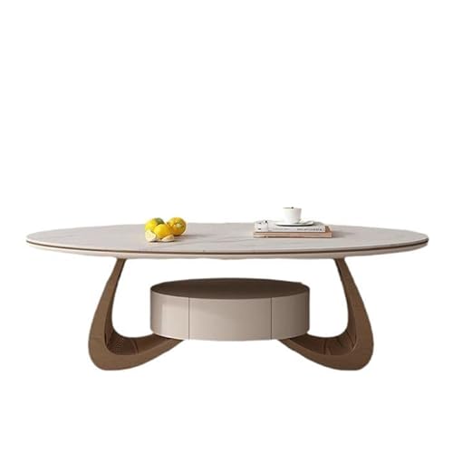 LINKIO Wohnzimmertisch Wohnzimmer Mit Schubladen Couchtisch Tisch Home Kleine Haushalts Einfache Oval Rock Slab Teetisch(140x80x42cm) von LINKIO