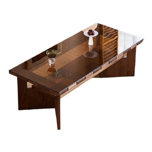 LINKIO Wohnzimmertisch Wohnzimmertisch Kleine Wohnung Couchtisch Massivholz Glas Rechteckiger Doppelschicht-Teetisch Nordische Möbel(135cm) von LINKIO